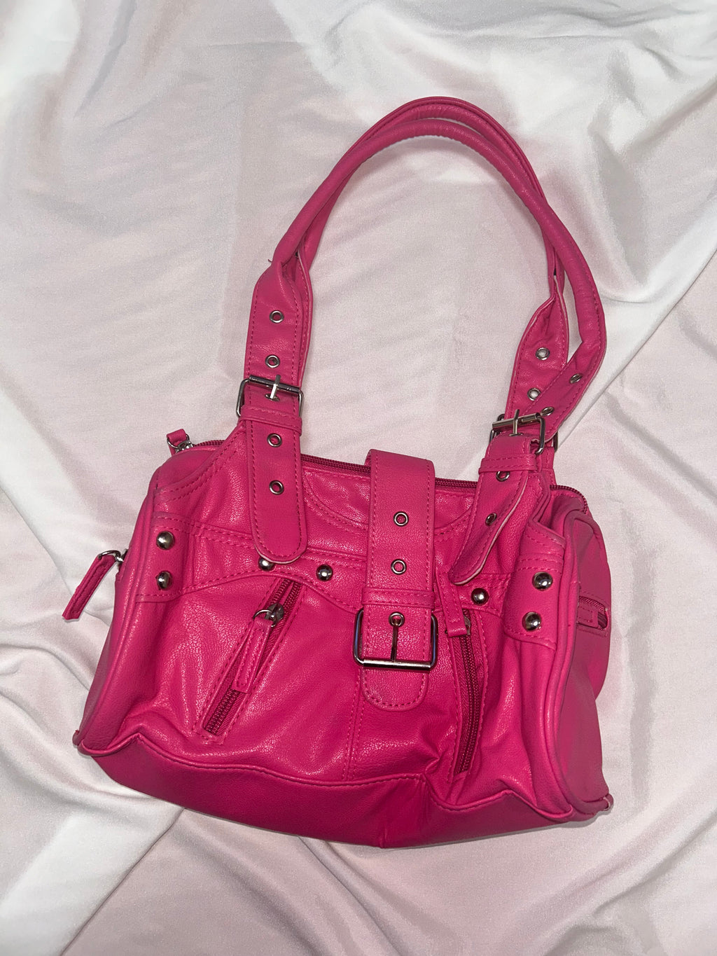 Vintage Y2K hot pink studded shoulder чанта