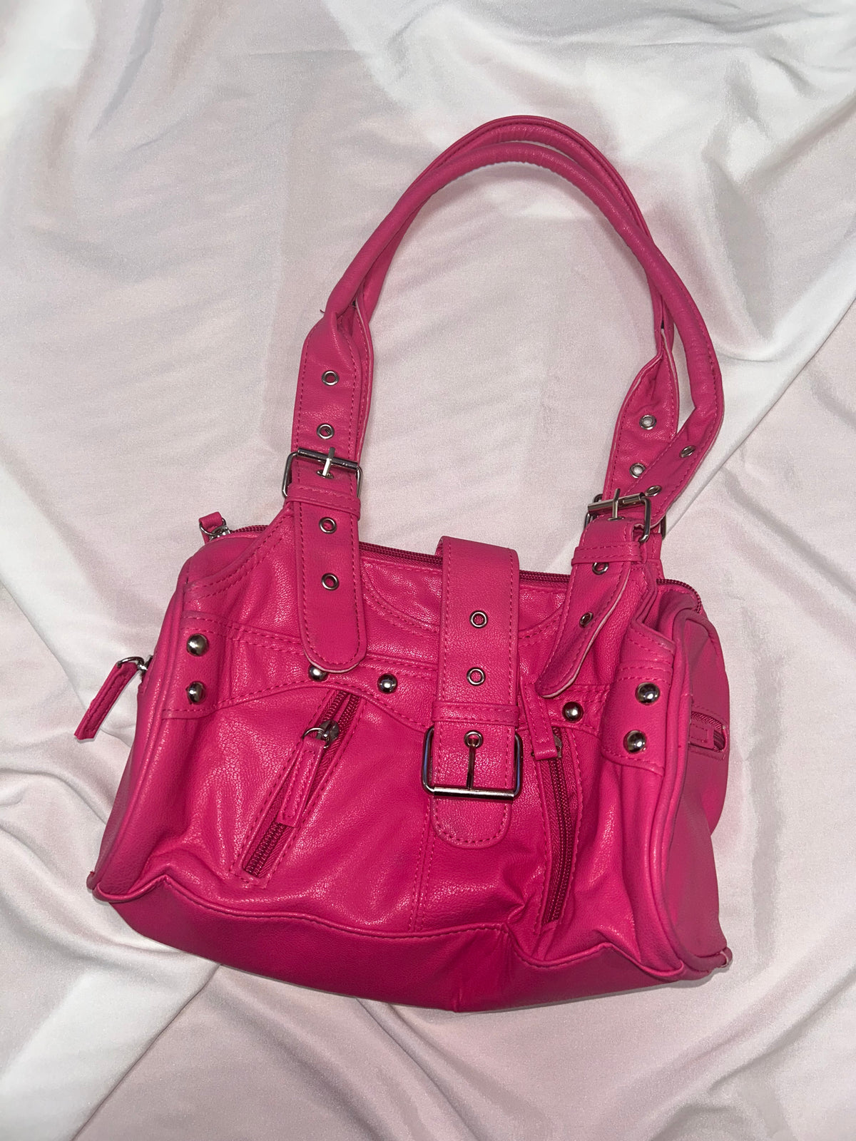 Vintage Y2K hot pink studded shoulder чанта