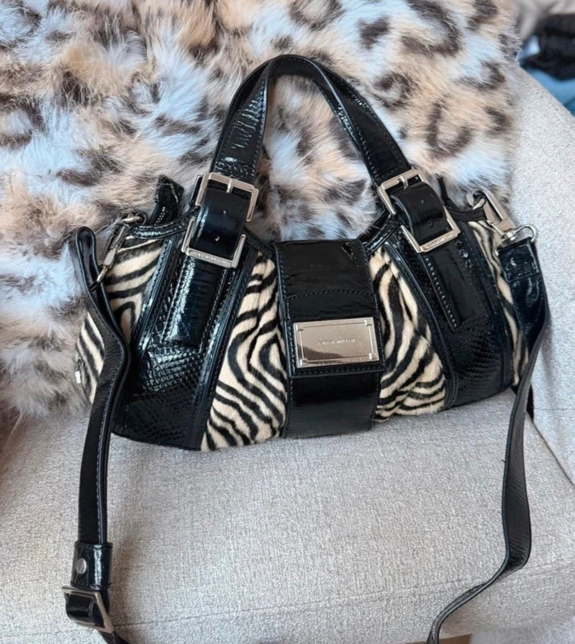 Vintage Karen Millen чанта със зебров принт и кожа