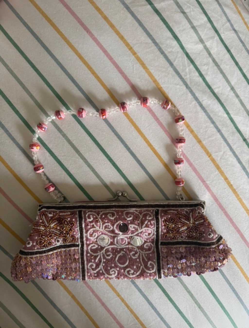 Винтидж розова beaded evening bag