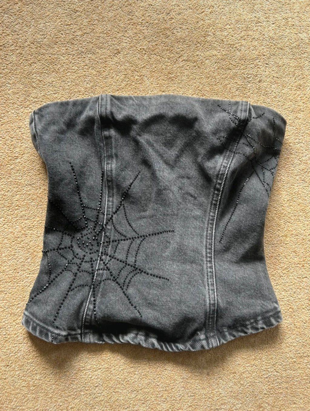 Zara Rhinestone Spiderweb Denim Corset