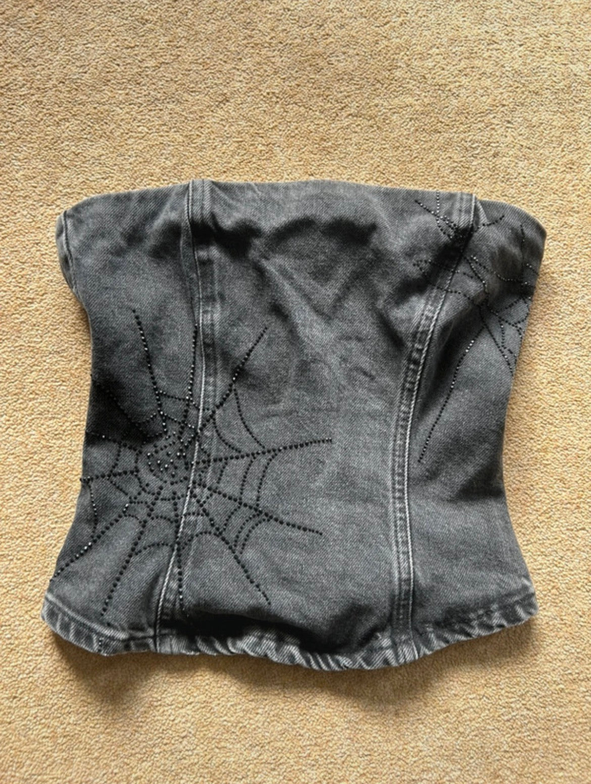 Zara Rhinestone Spiderweb Denim Corset