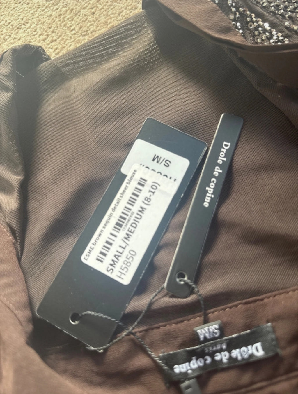 Drôle de Copine Sheer Embellished Brown риза