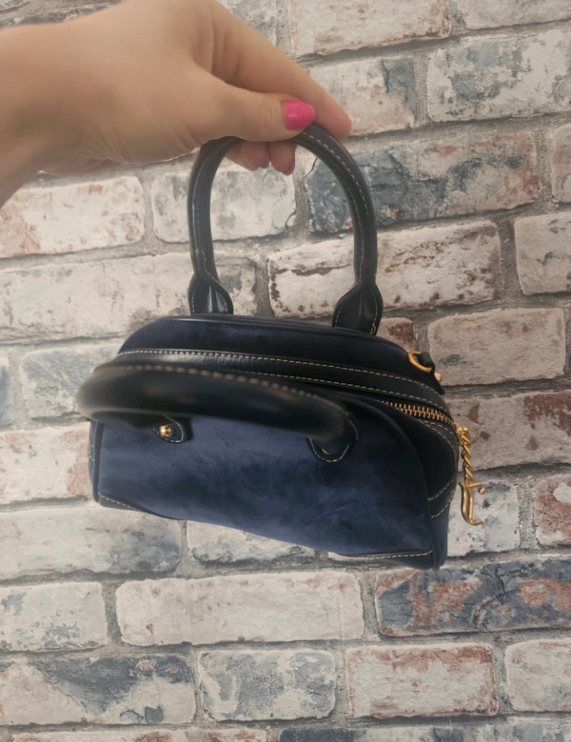 Juicy Couture Mini Bowler Bag – Navy Blue Velour