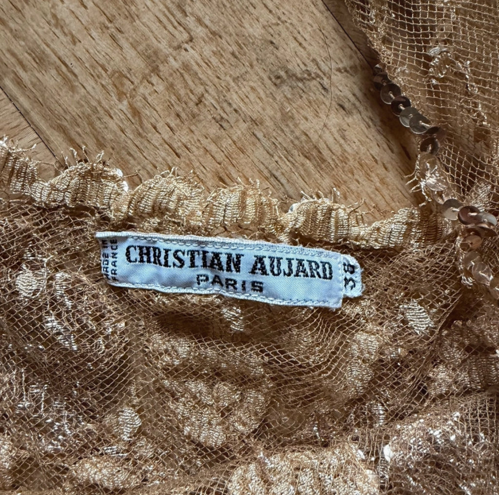 Винтидж Christian Aujard Paris златен дантелен корсетен топ