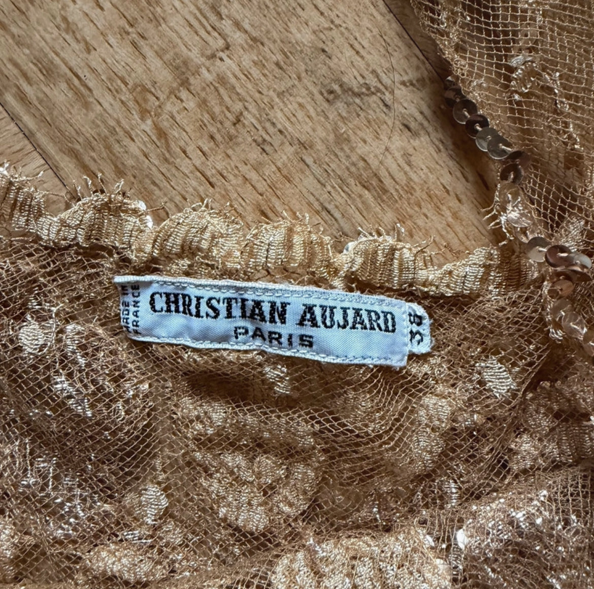 Винтидж Christian Aujard Paris златен дантелен корсетен топ