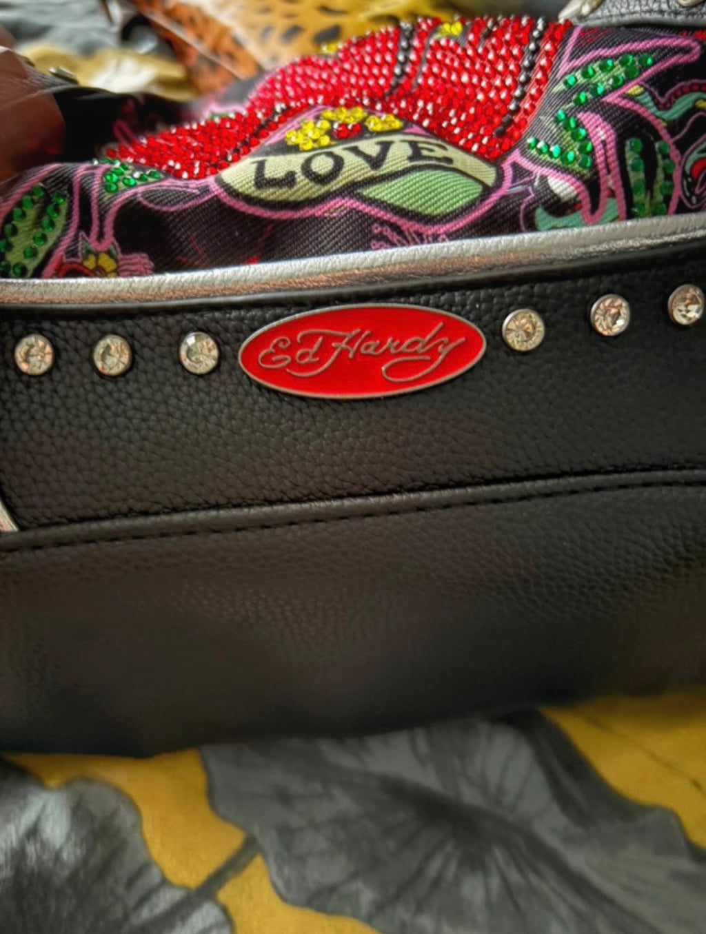 Ed Hardy Y2K Embellished Love Hearts Shoulder чанта