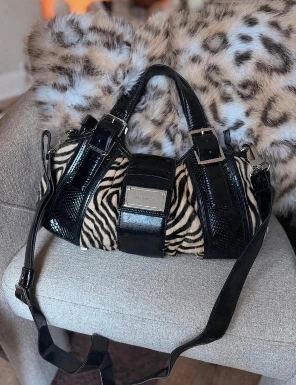 Vintage Karen Millen чанта със зебров принт и кожа