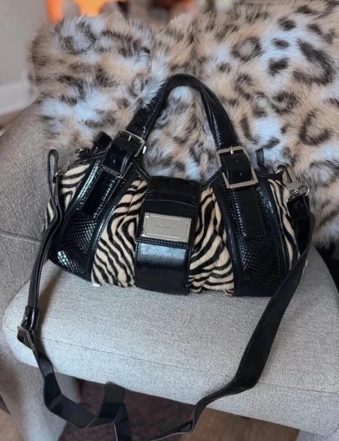 Vintage Karen Millen чанта със зебров принт и кожа