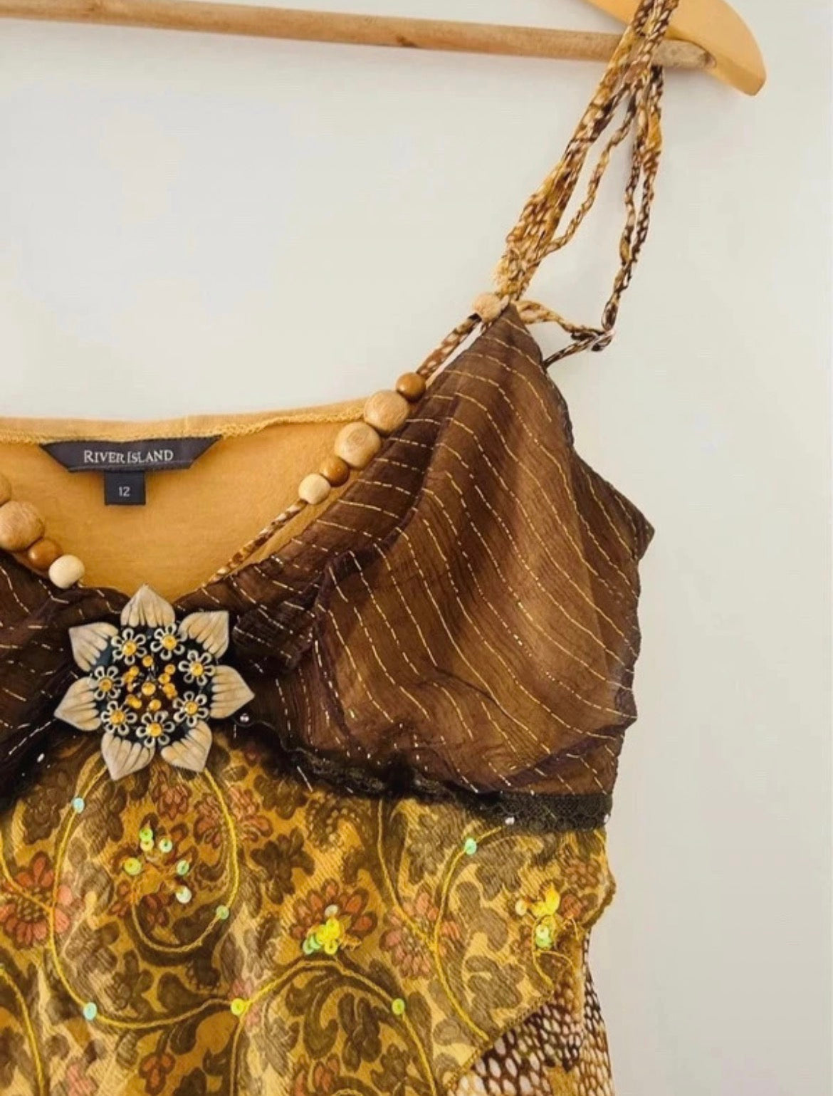 Vintage River Island Y2K асиметричен топ с пайети и декоративни мъниста