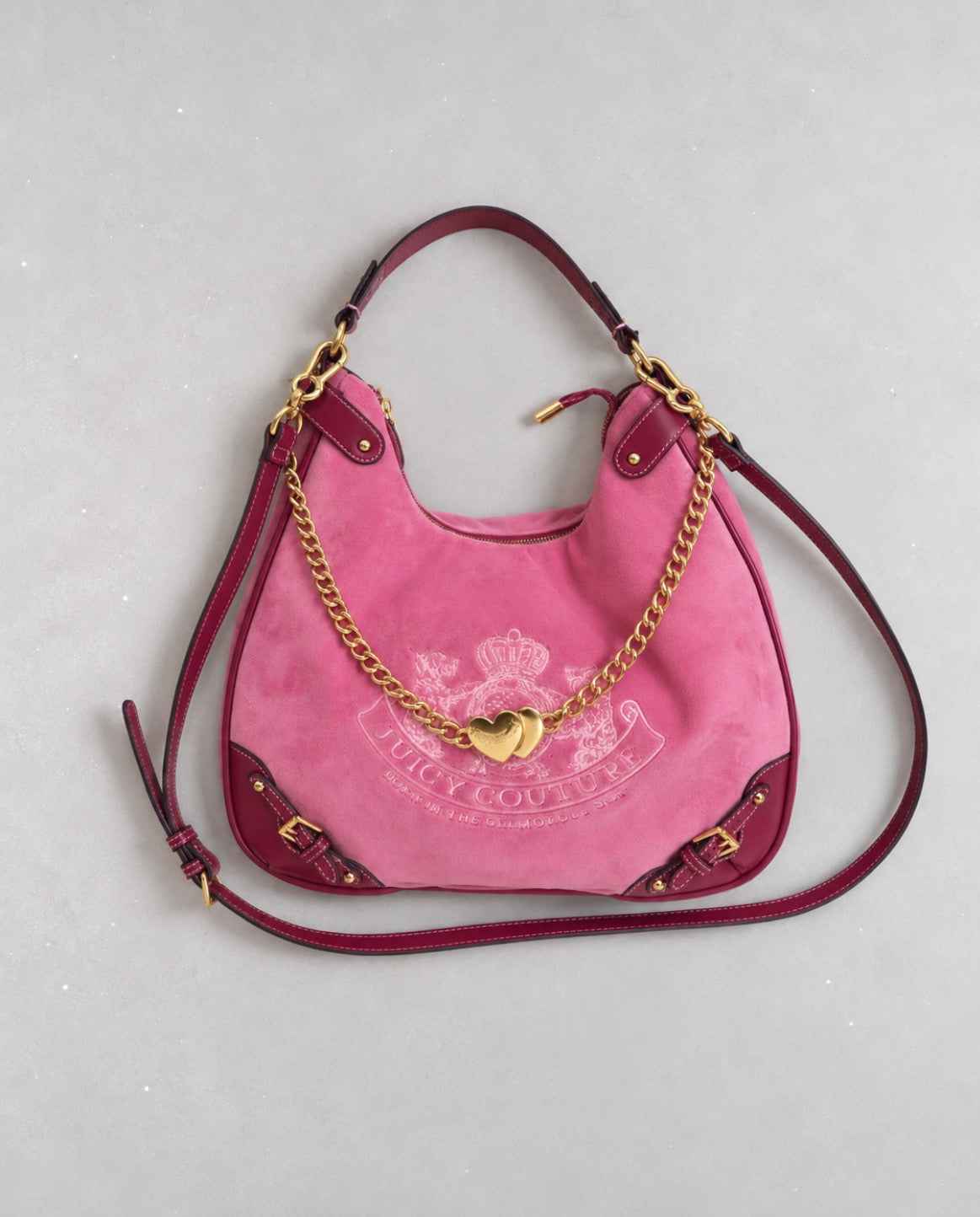 Juicy Couture Twig Narrative Pink Velour Hobo чанта