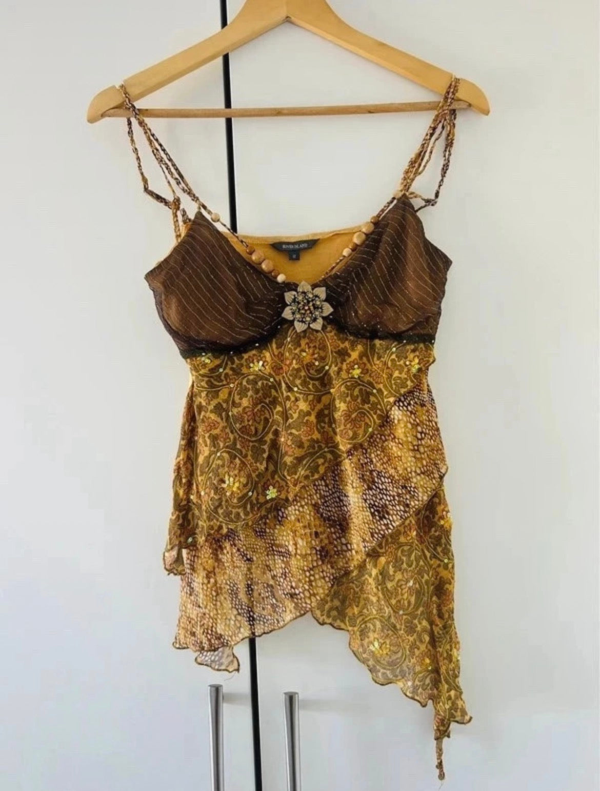 Vintage River Island Y2K асиметричен топ с пайети и декоративни мъниста