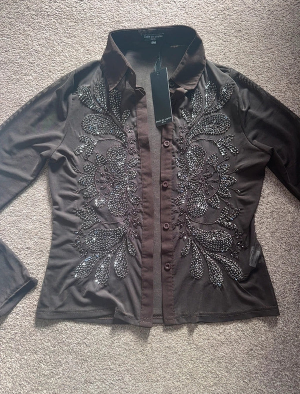 Drôle de Copine Sheer Embellished Brown риза