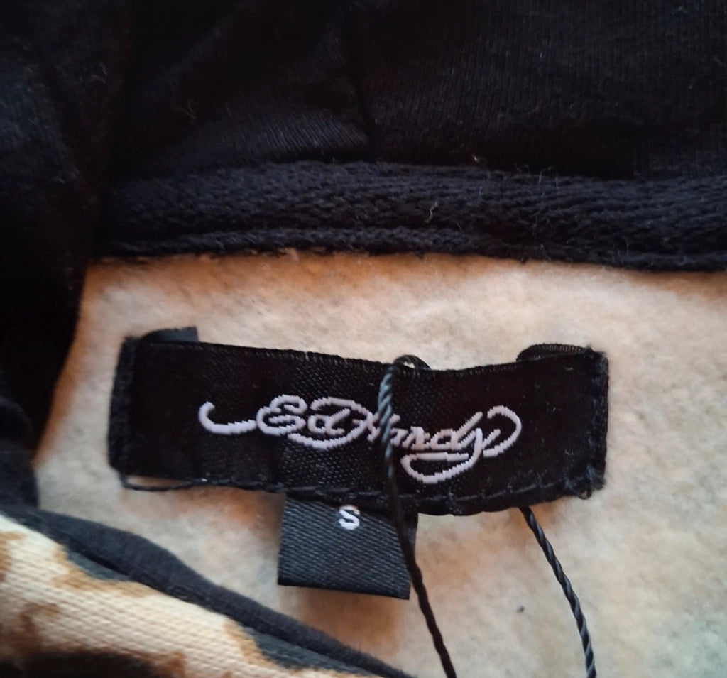 Ed Hardy Sacred Heart Leopard Cropped Zip-Up Hoodie