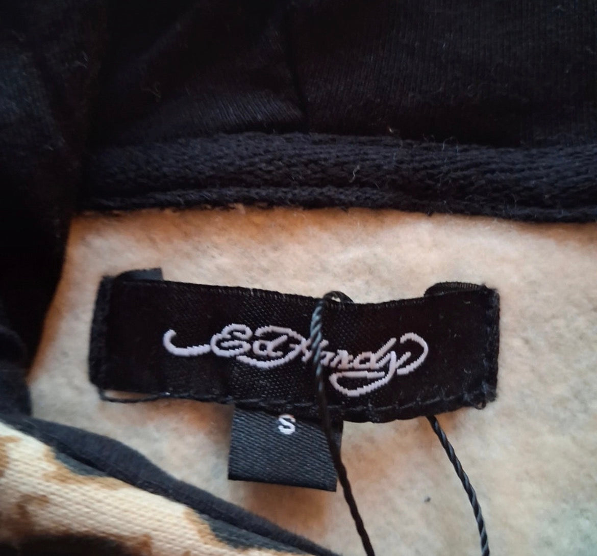 Ed Hardy Sacred Heart Leopard Cropped Zip-Up Hoodie