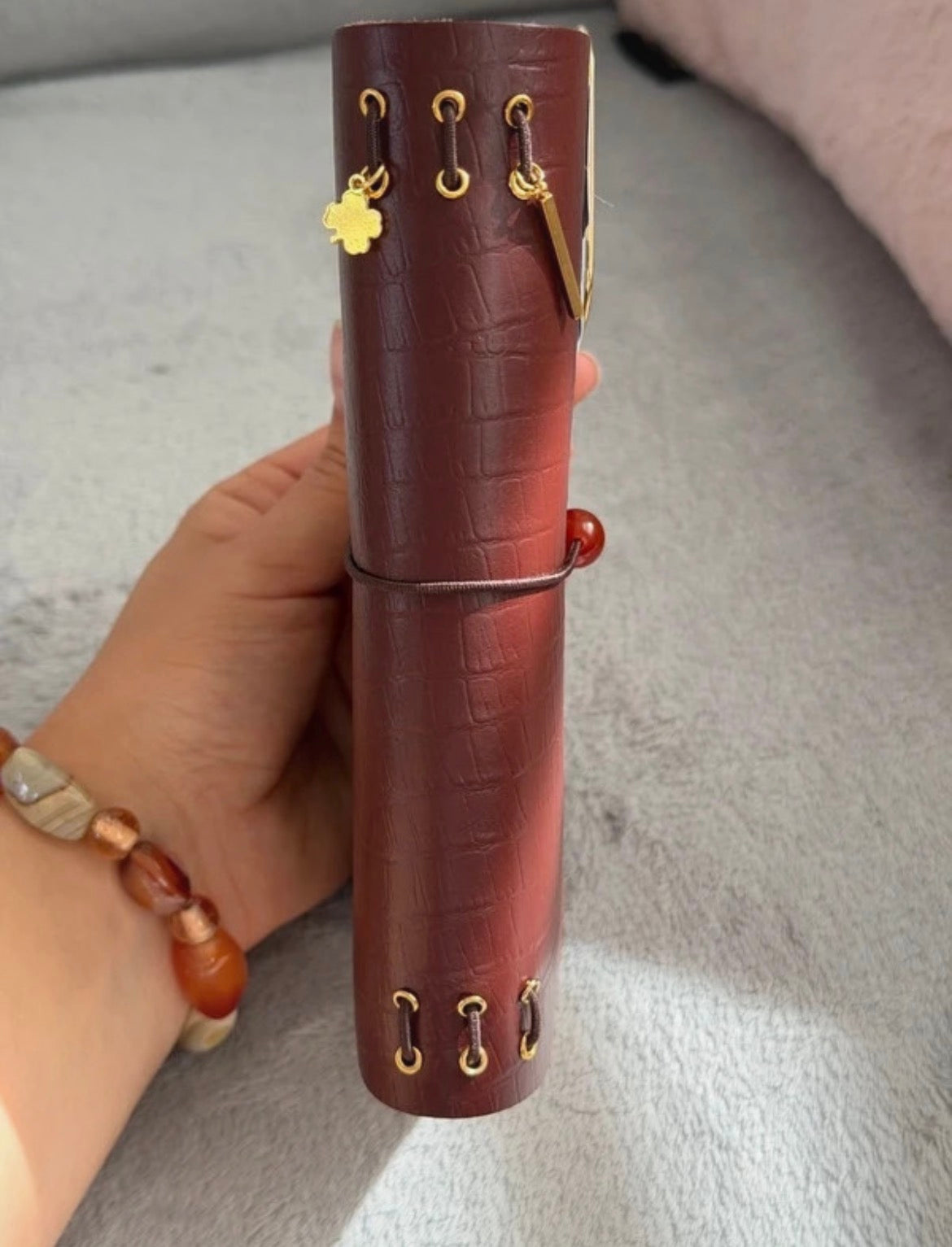 Handmade A6 Journal – Burgundy Croc от естествена кожа