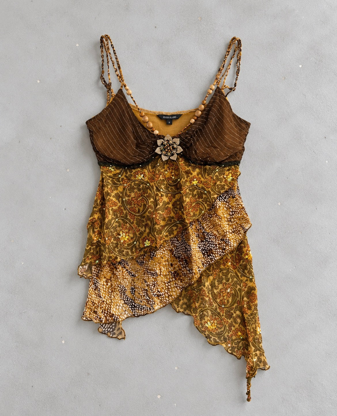 Vintage River Island Y2K асиметричен топ с пайети и декоративни мъниста