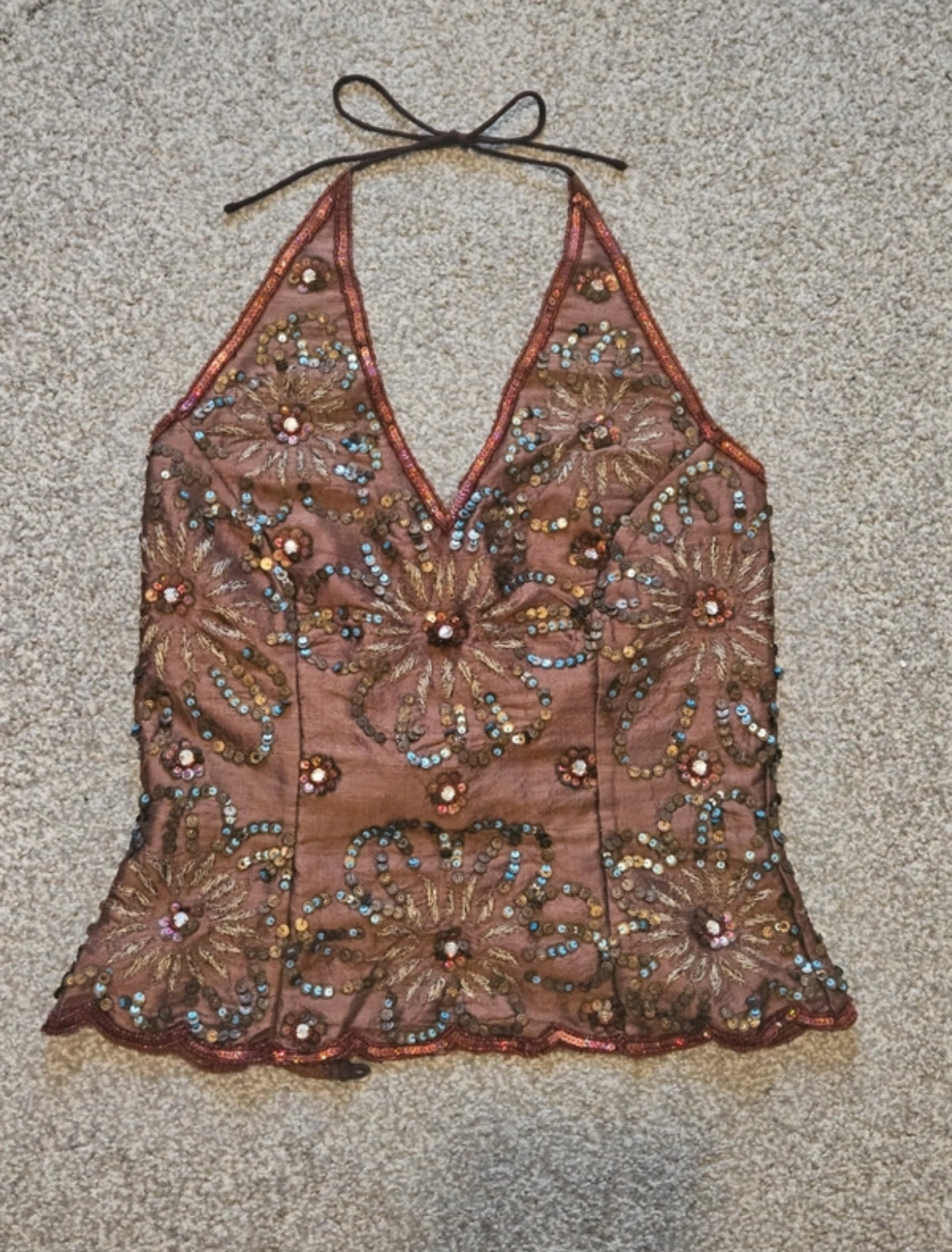 Vintage Aftershock sequin копринен халтер топ