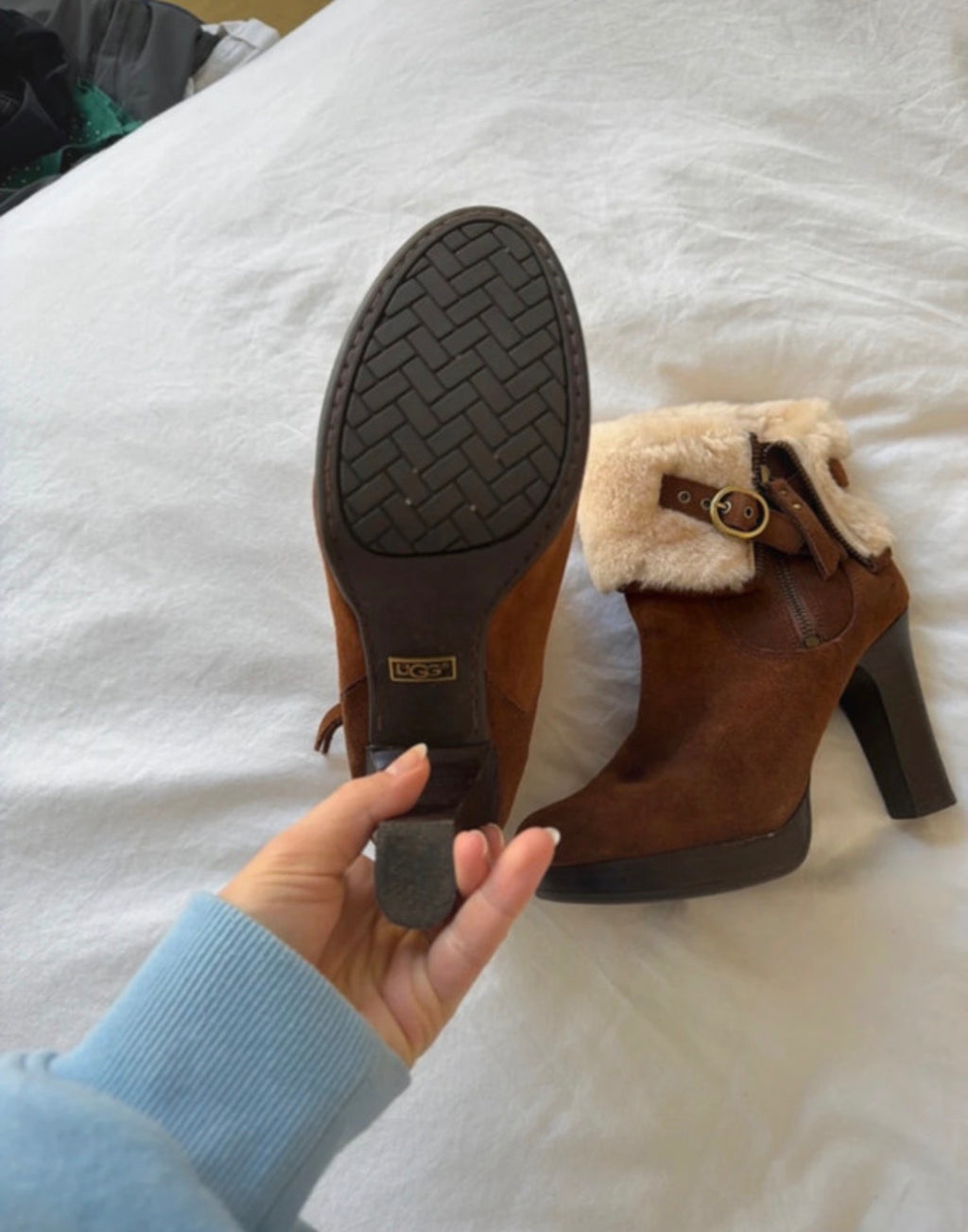 Винтидж UGG боти на висок ток с пух и катарами - 39,5