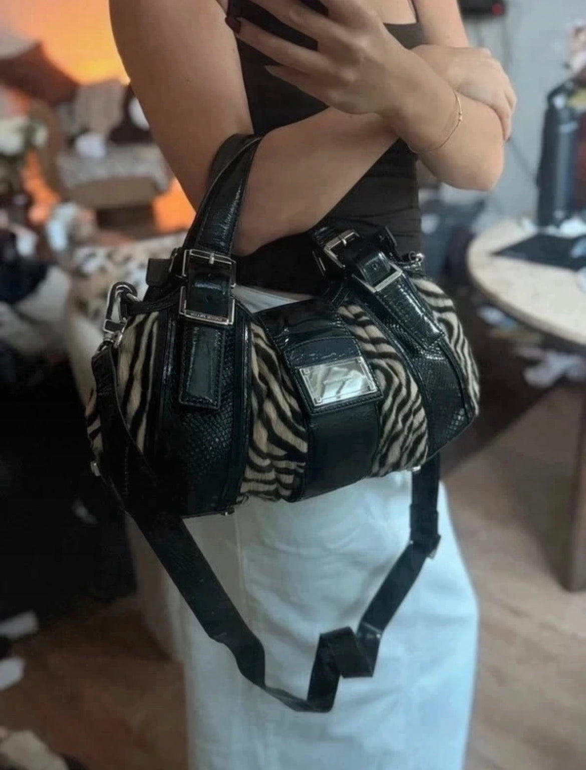 Vintage Karen Millen чанта със зебров принт и кожа
