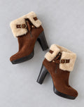 Винтидж UGG боти на висок ток с пух и катарами - 39,5