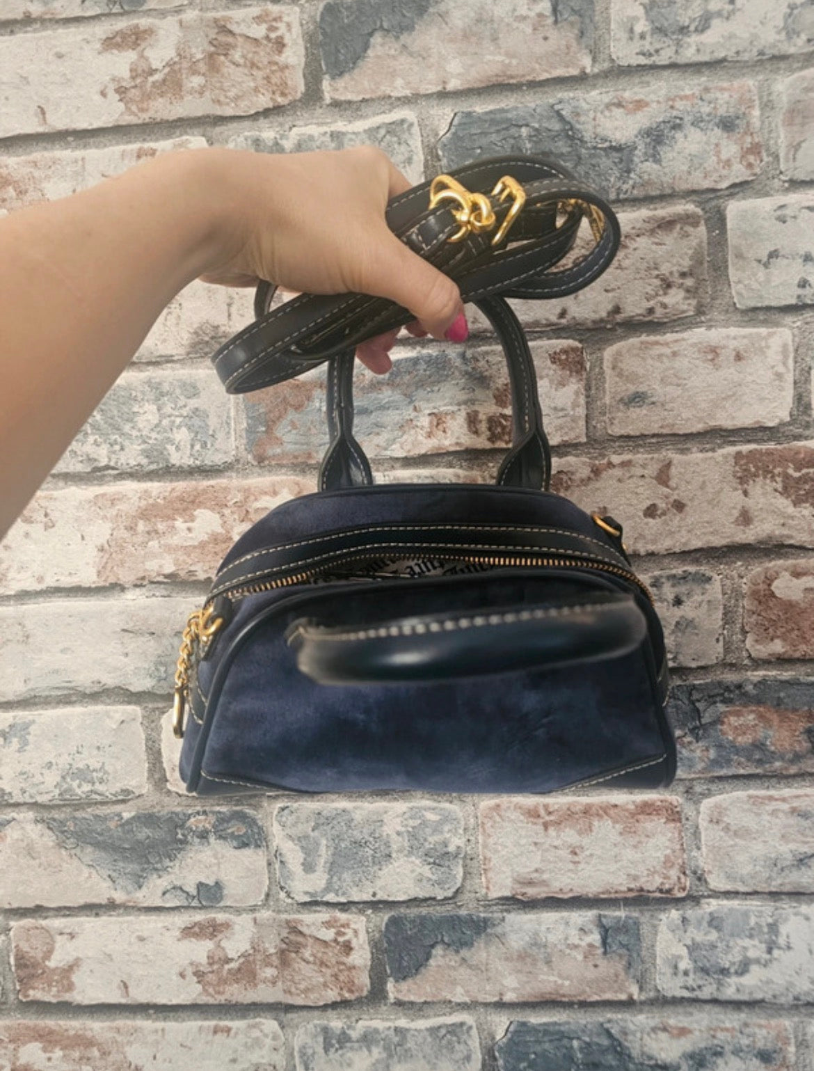 Juicy Couture Mini Bowler Bag – Navy Blue Velour
