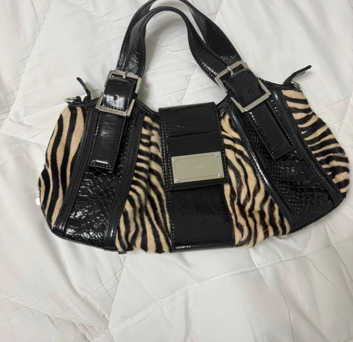 Karen Millen Y2K Zebra Pony Hair Effect Shoulder чанта