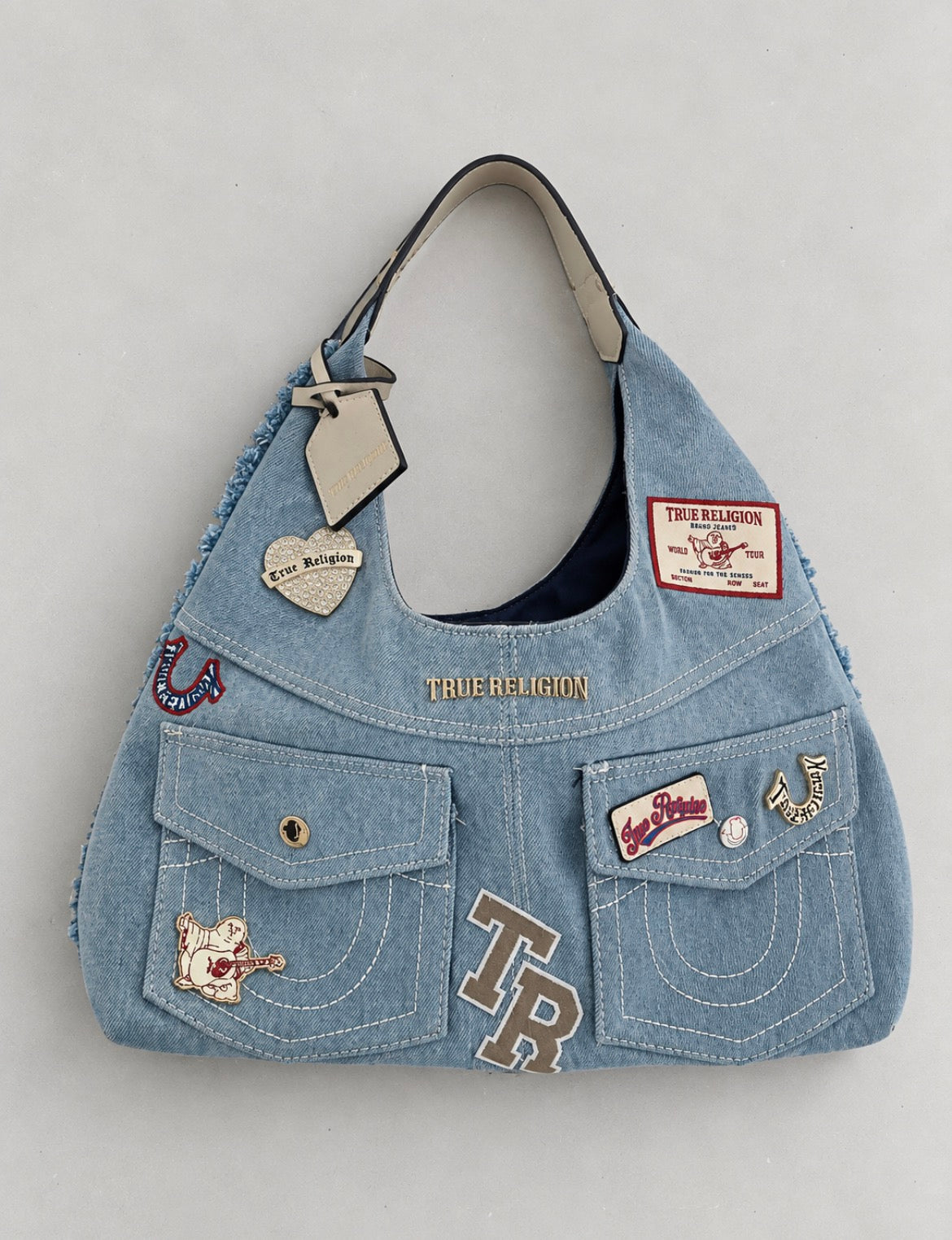 True Religion Y2K Light Wash Denim Hobo чанта
