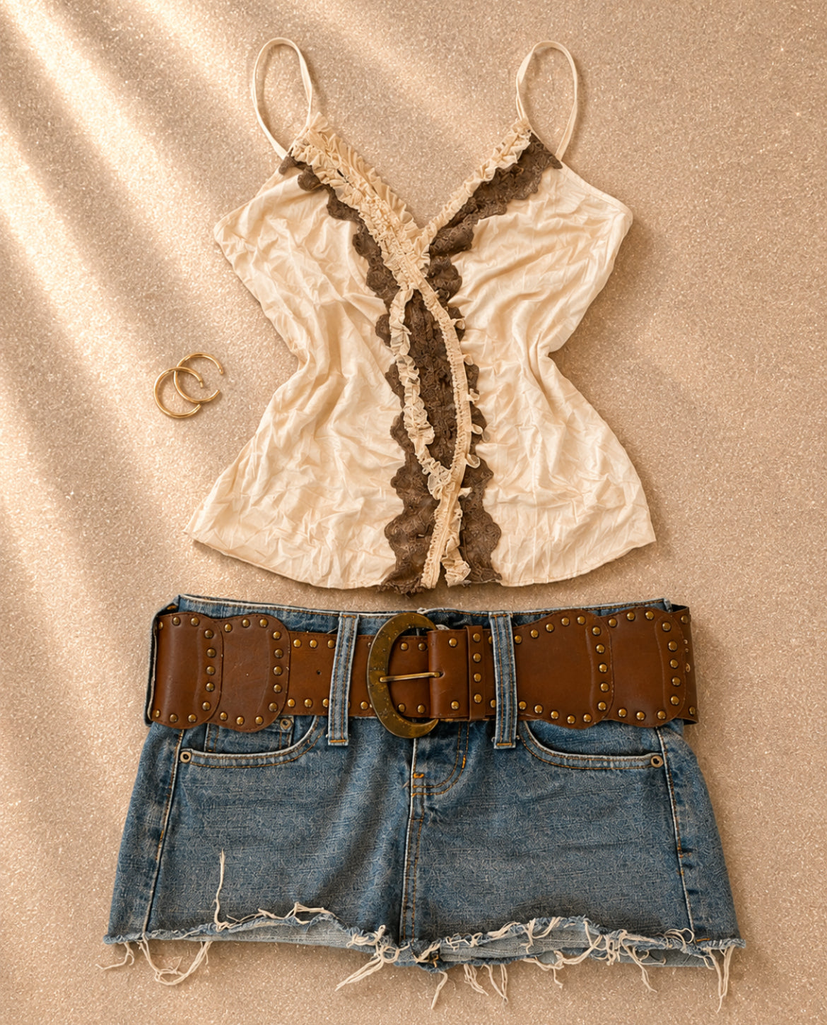 Винтидж комплект Y2K River Island потник & дънкова микро пола