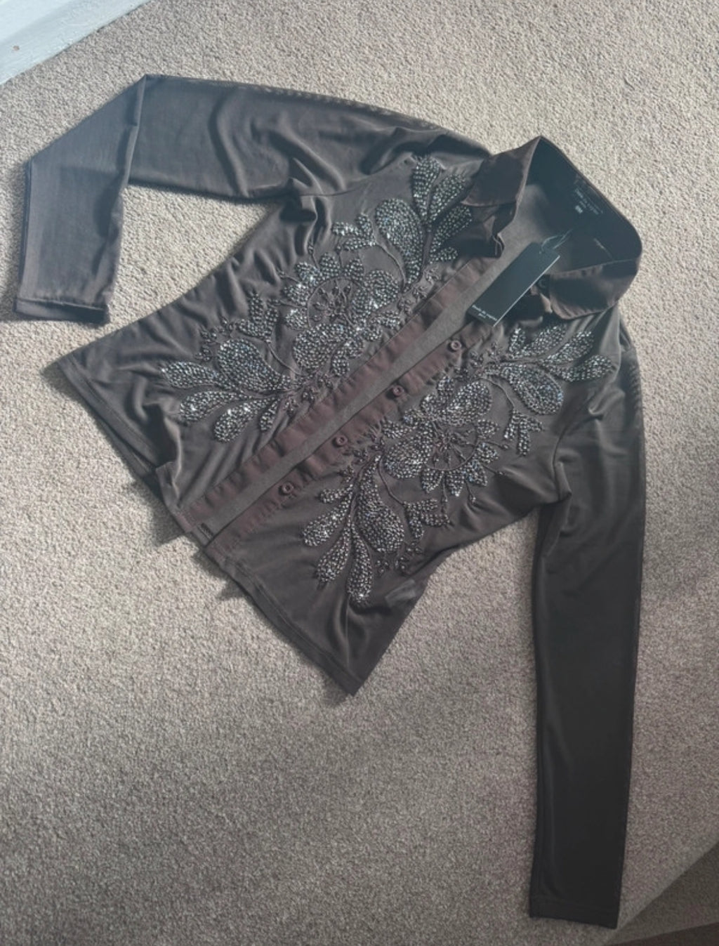 Drôle de Copine Sheer Embellished Brown риза