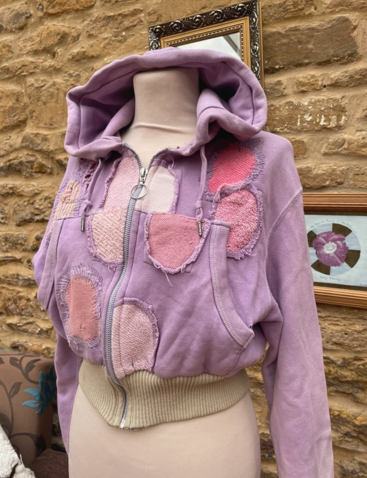 Дизайнерски Charlie Constantinou patchwork hoodie в лилаво-розова цветова комбинация