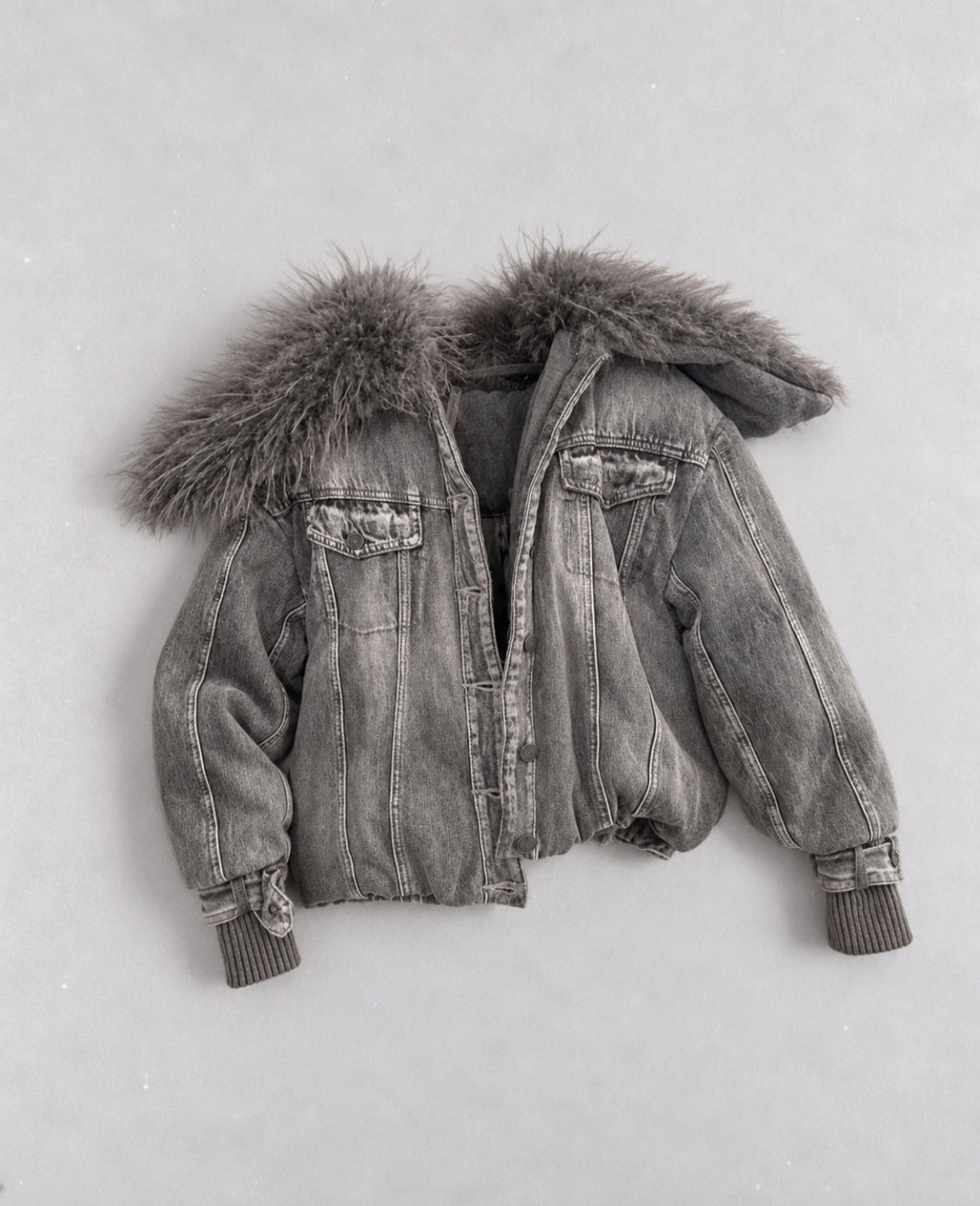 Jaded London Alloy Denim Bomber Fur Coat