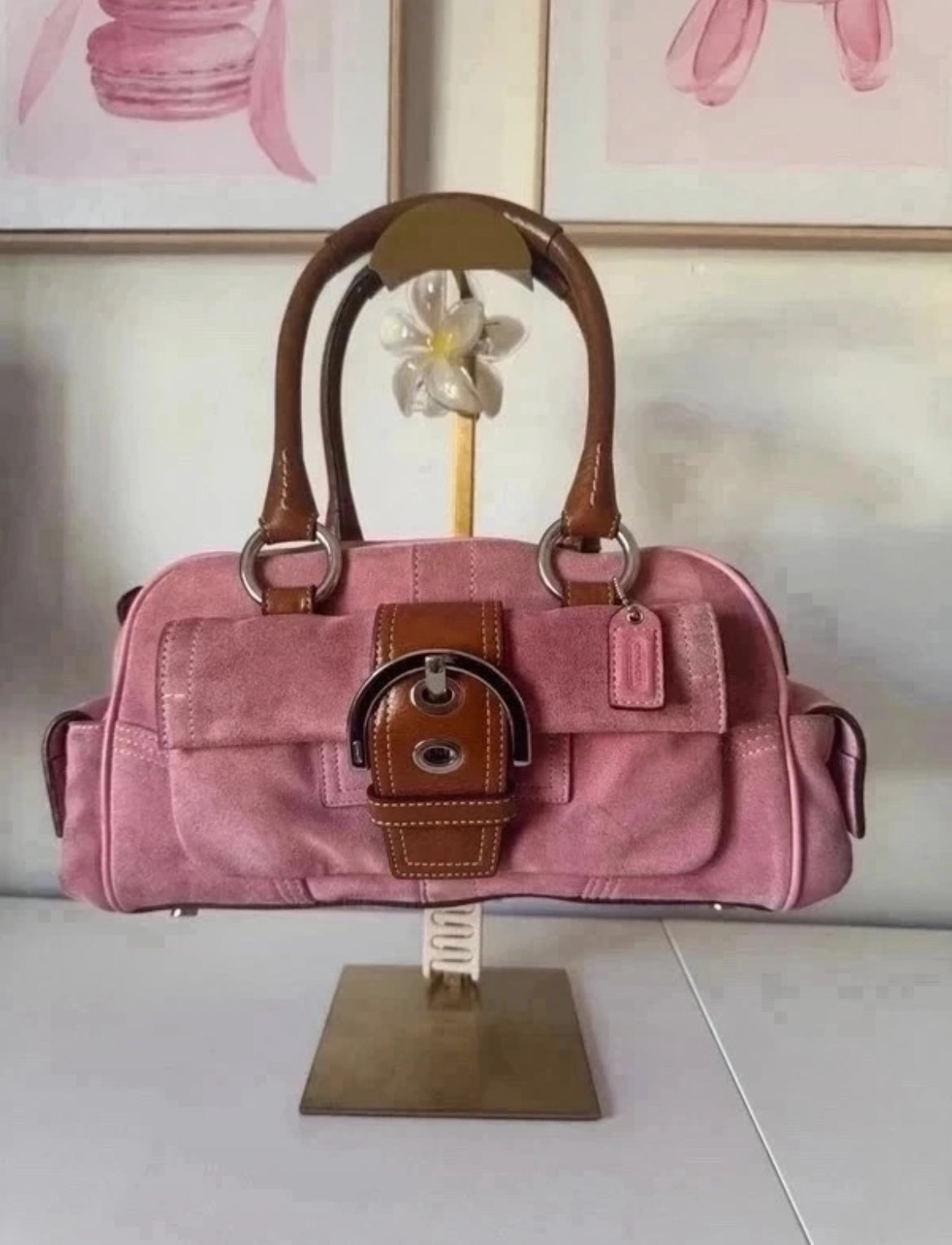 Vintage Coach Pink Suede & Leather Satchel – K05S-8A23