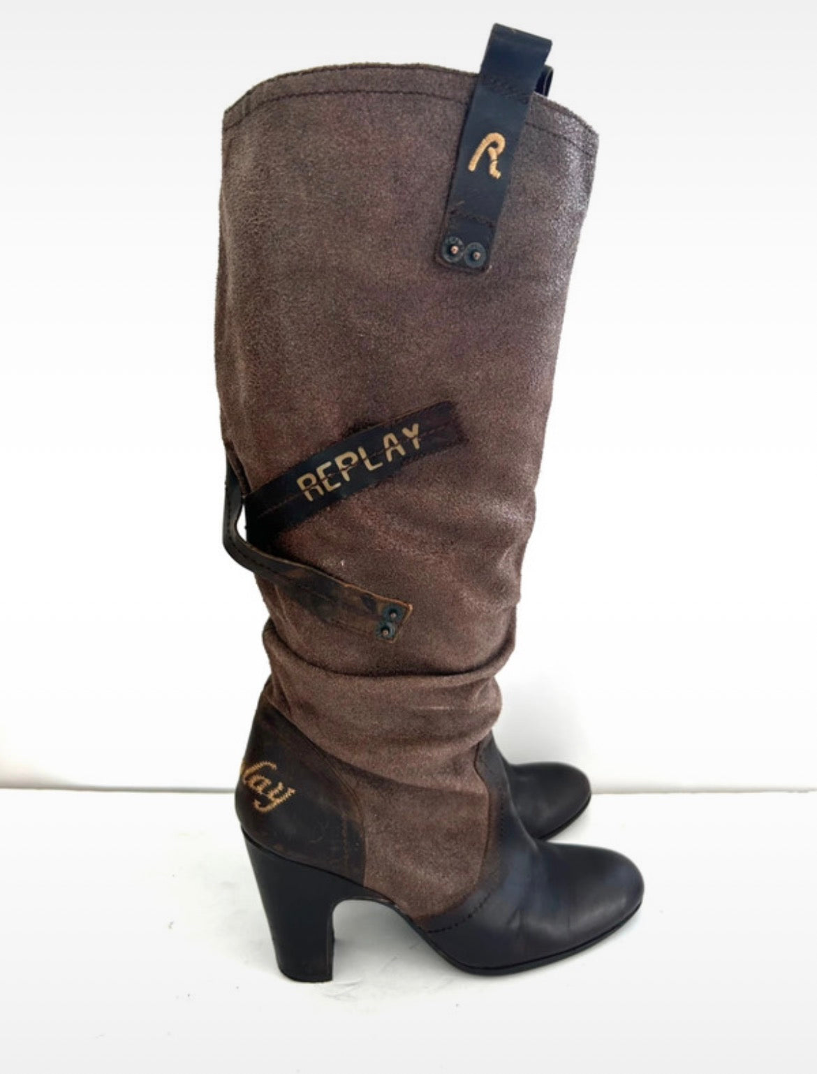 Replay Y2K Slouchy Leather & Suede Knee-High ботуши