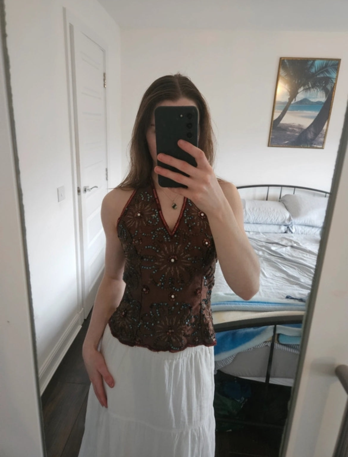Vintage Aftershock sequin копринен халтер топ