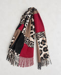 Leopard Print Colourblock Scarf – Burgundy & Camel