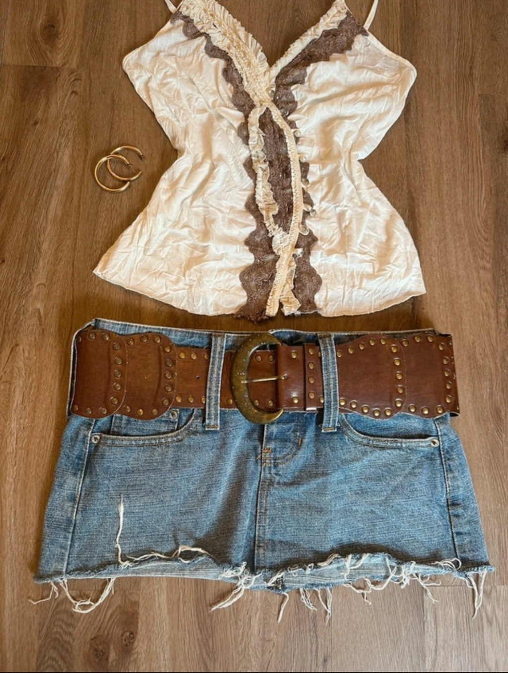 Винтидж комплект Y2K River Island потник & дънкова микро пола