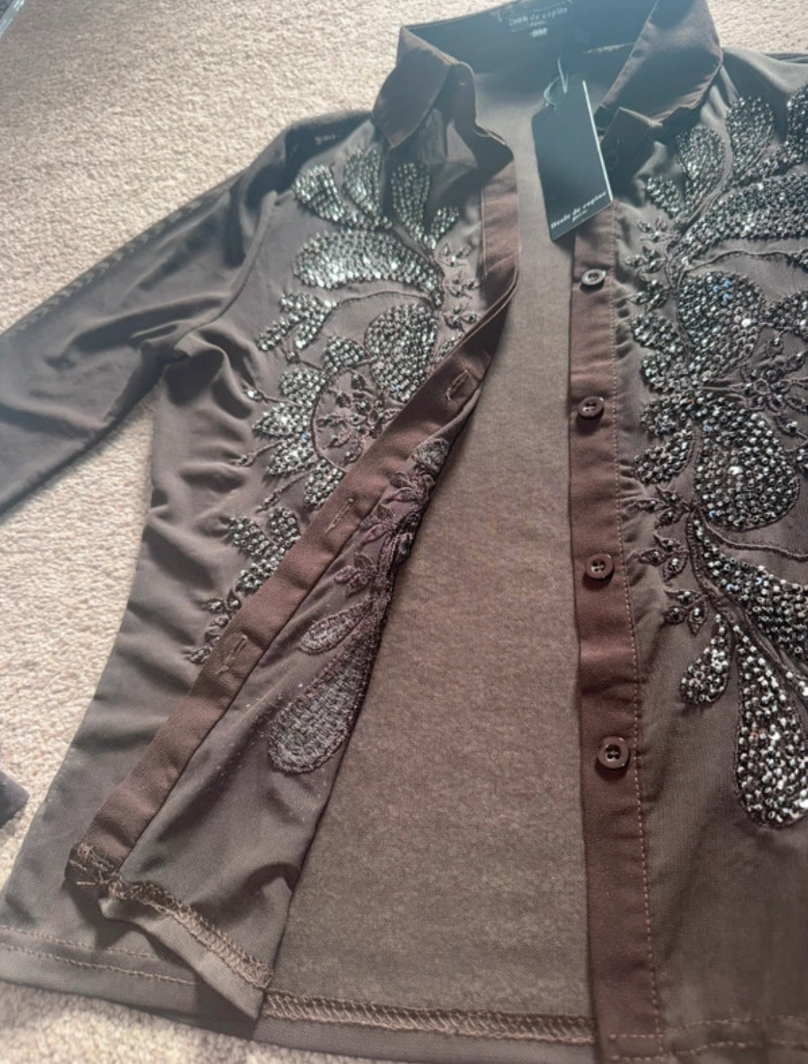 Drôle de Copine Sheer Embellished Brown риза