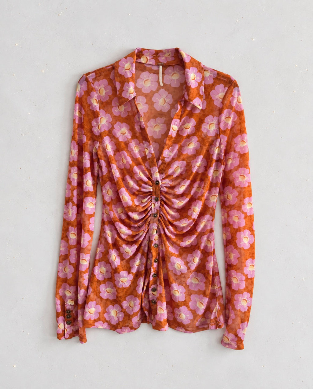 Free People Floral Ruched Mesh риза