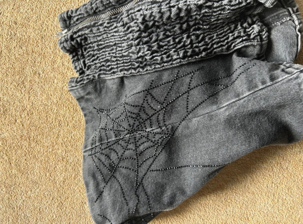 Zara Rhinestone Spiderweb Denim Corset