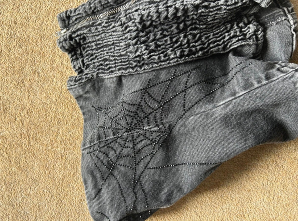 Zara Rhinestone Spiderweb Denim Corset