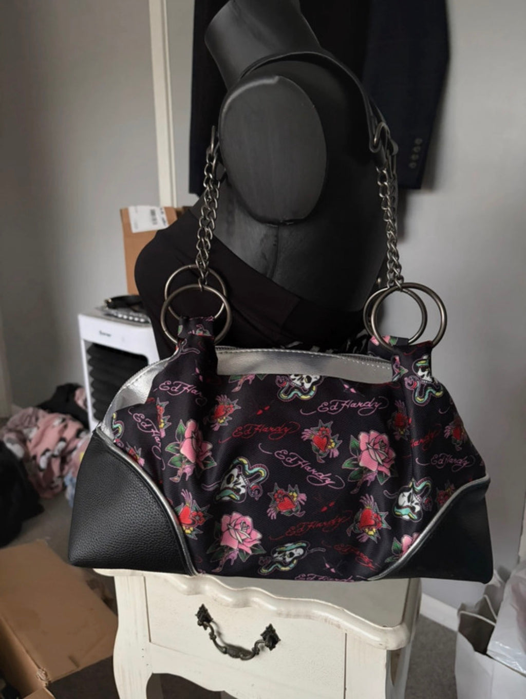Ed Hardy Y2K Embellished Love Hearts Shoulder чанта