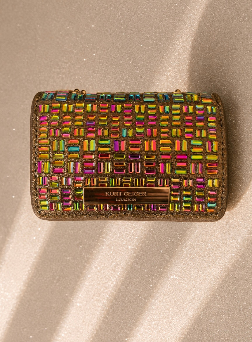 Мини чанта Kurt Geiger Micro Multicoloured Clutch с цветни кристали