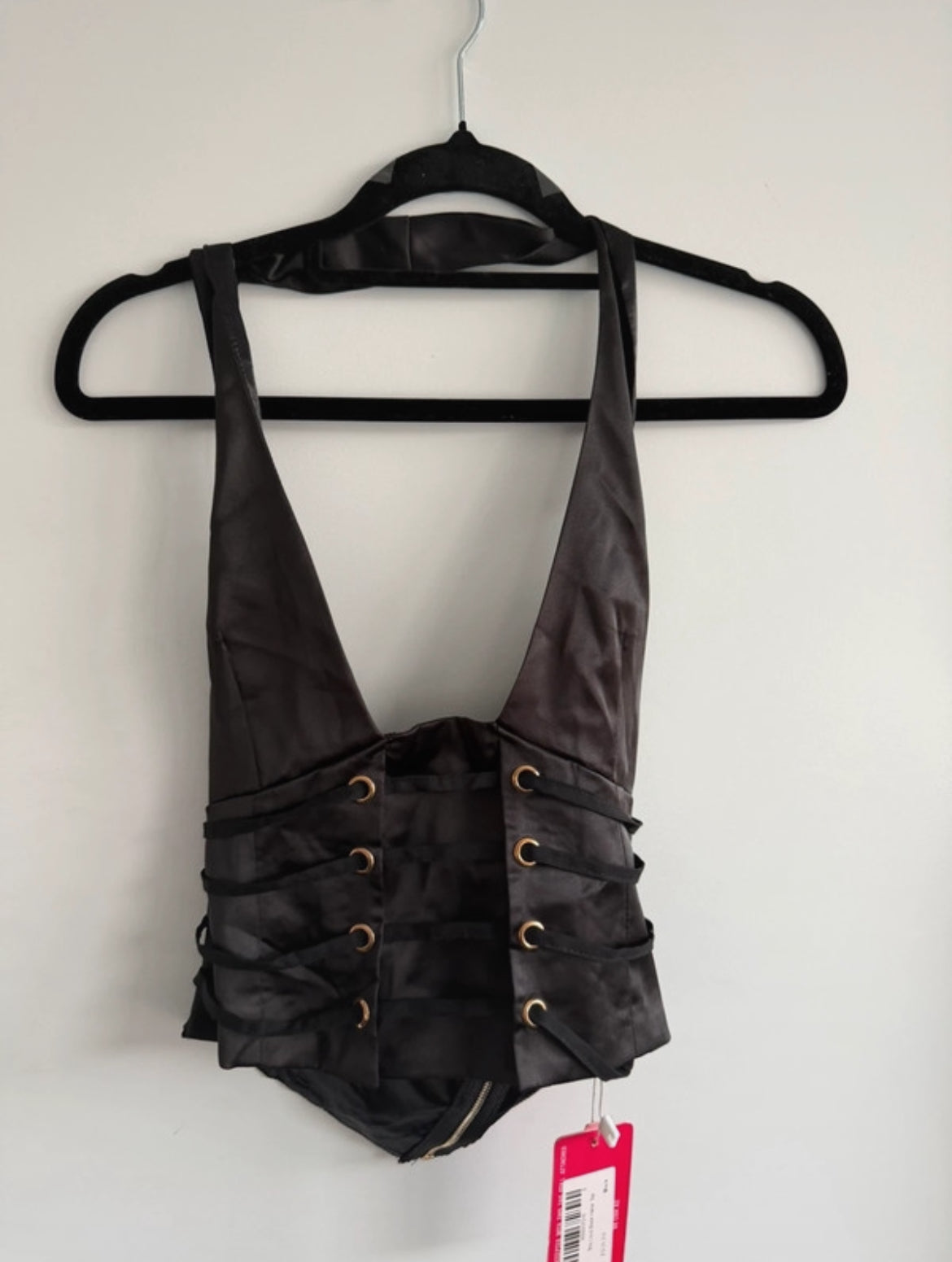 Beginning Boutique черен satin corset top