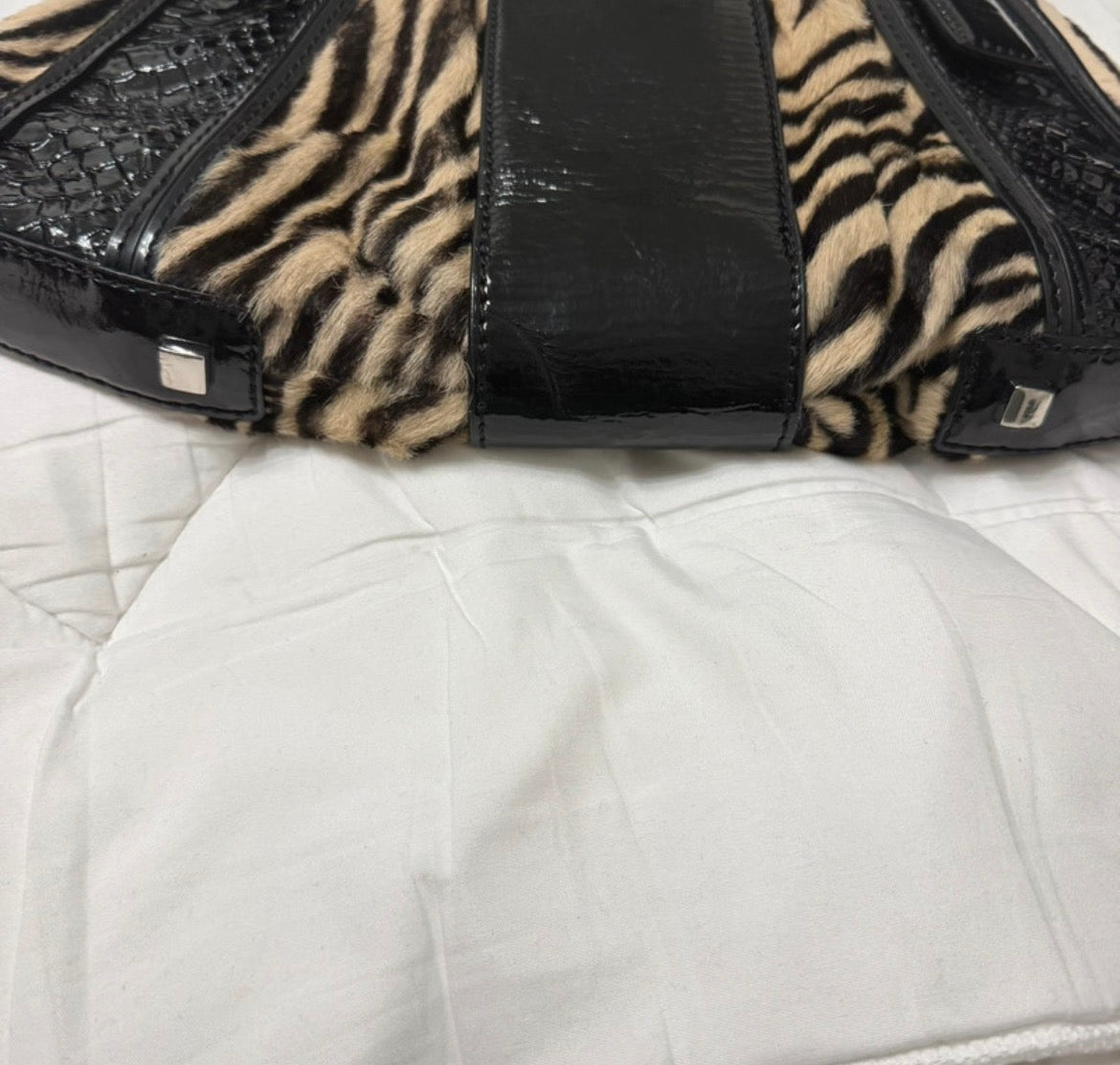 Karen Millen Y2K Zebra Pony Hair Effect Shoulder чанта