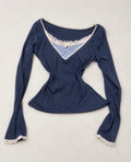 Y2K Coquette Lace Layered топ