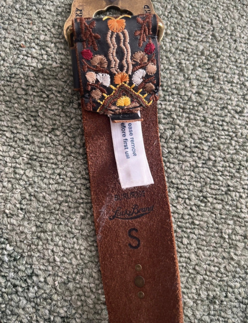 Lucky Brand кожен колан с флорална бродерия и винтидж катарама