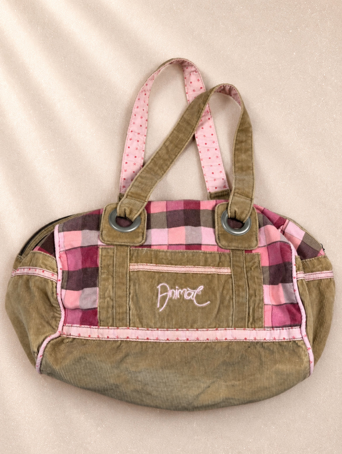 Винтидж Animal shoulder bag от кафяв рипсен плат