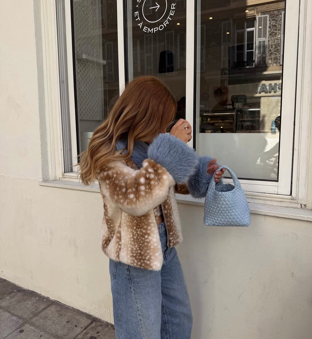 Never Fully Dressed Bambi яке с животински принт и син пух