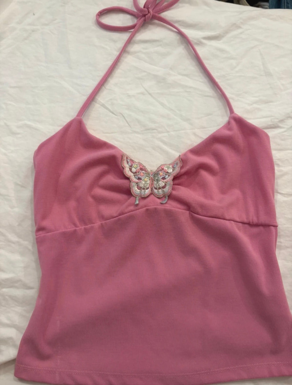Tiger Mist Pink Butterfly Halter потник